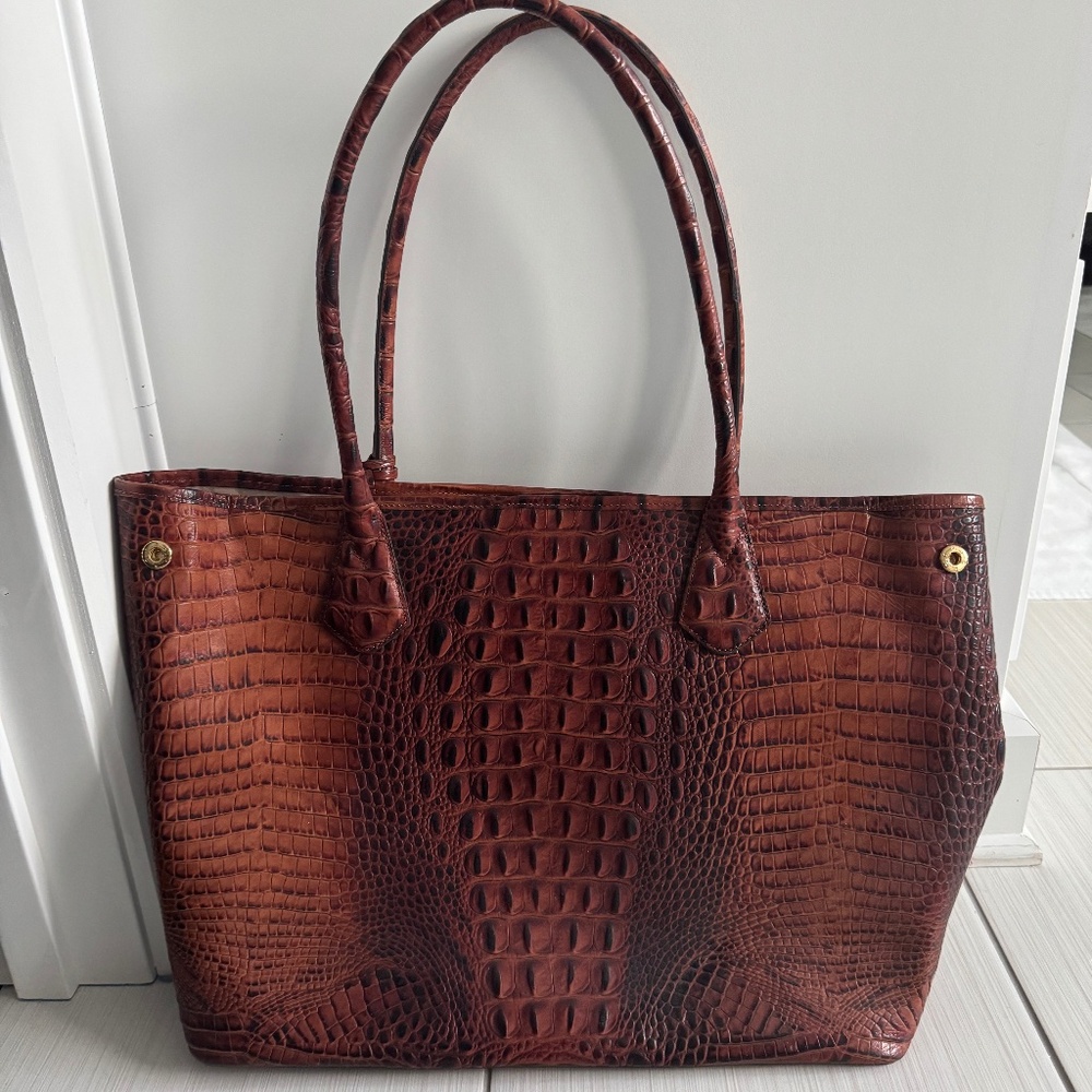 Brahmin Brown Leather Croc Tote Bag